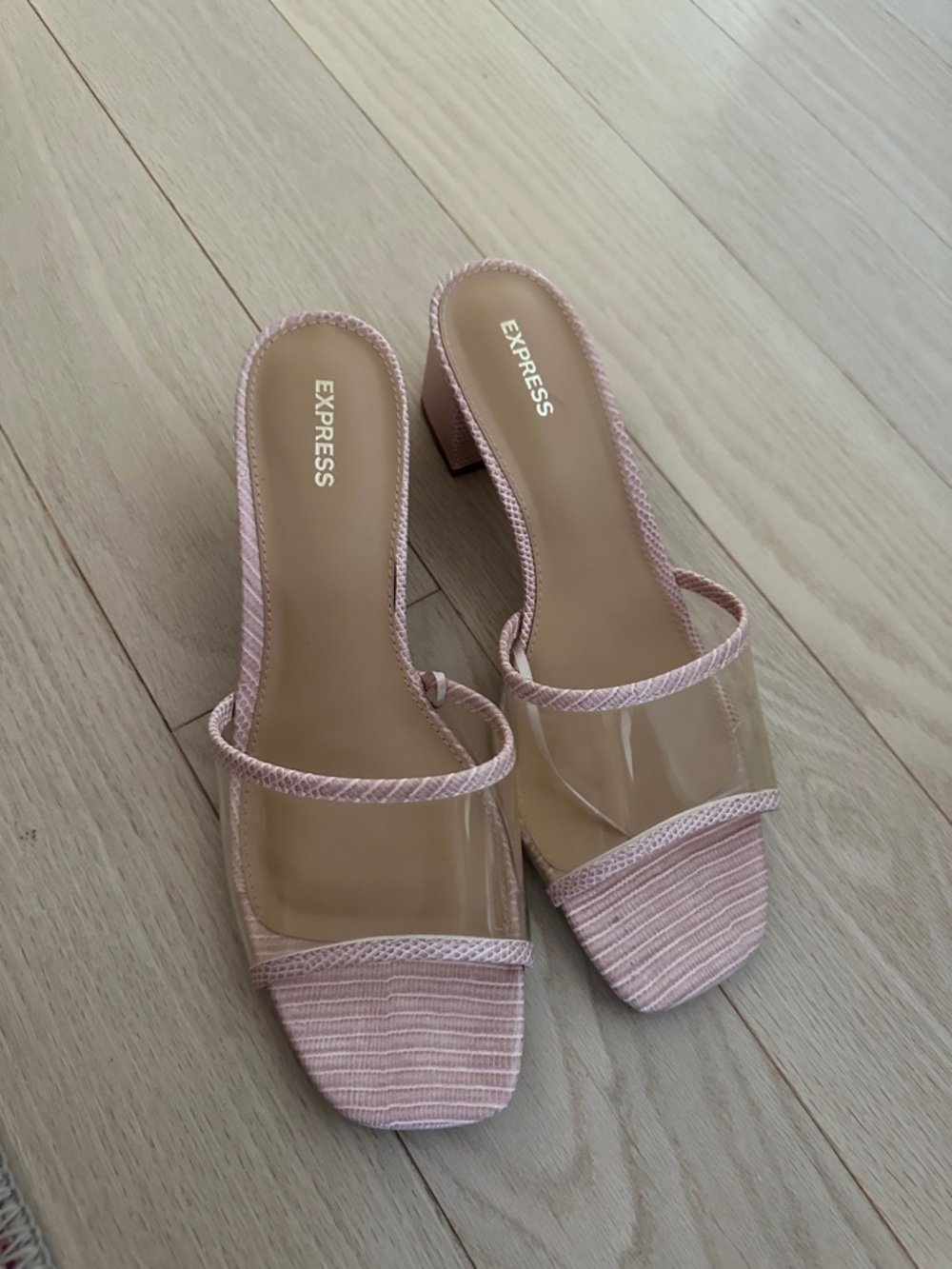 Express Pink Clear Strap Block Heel Slides
